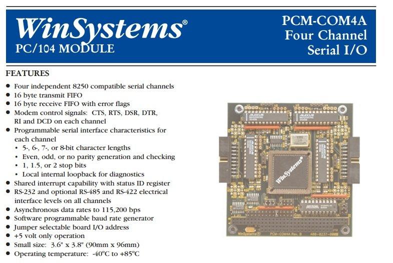 PCOM4A-1912T PC/104 2/4 Serial Port