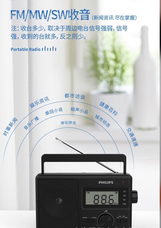 (全新現貨) PHILIPS 插電/電池兩用型 {DC/AC} 可攜式TF/SD/MP3/AM/FM/SW 液晶顯示收音