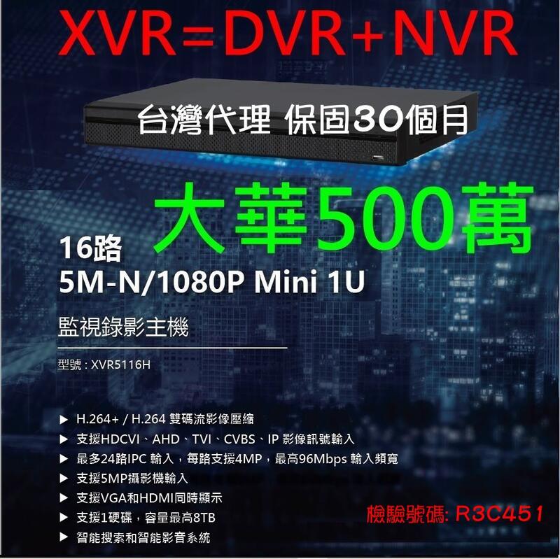 防駭16路1音H265大華全支援500萬200萬攝影機 CVI/AHD/TVI/IPC/類比混插XVR