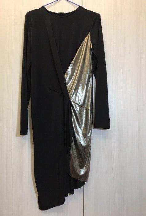 全新專櫃ZARA黑銀色拼接造型修身洋裝 離櫃商品