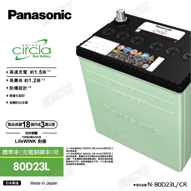 『灃郁電池』日本原裝進口 Panasonic Circla 銀合金免保養 汽車電池 80D23L (55D23L)加強版
