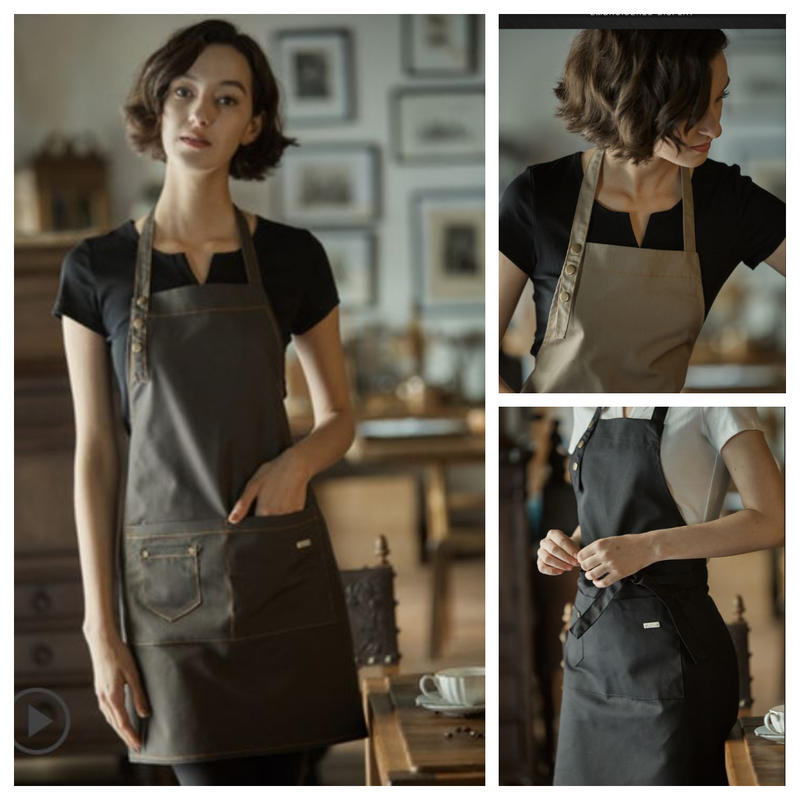 時尚風格圍裙 可印製logo/工作圍裙 / 咖啡圍裙/ 共三色/ 黑色 /咖啡色 /卡其色