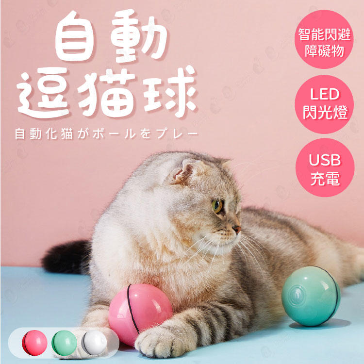 【智能閃避障礙物】自動逗貓球 寵物玩具 LED玩具球 USB充電 貓咪玩具球-白/綠/粉【AAA6375】