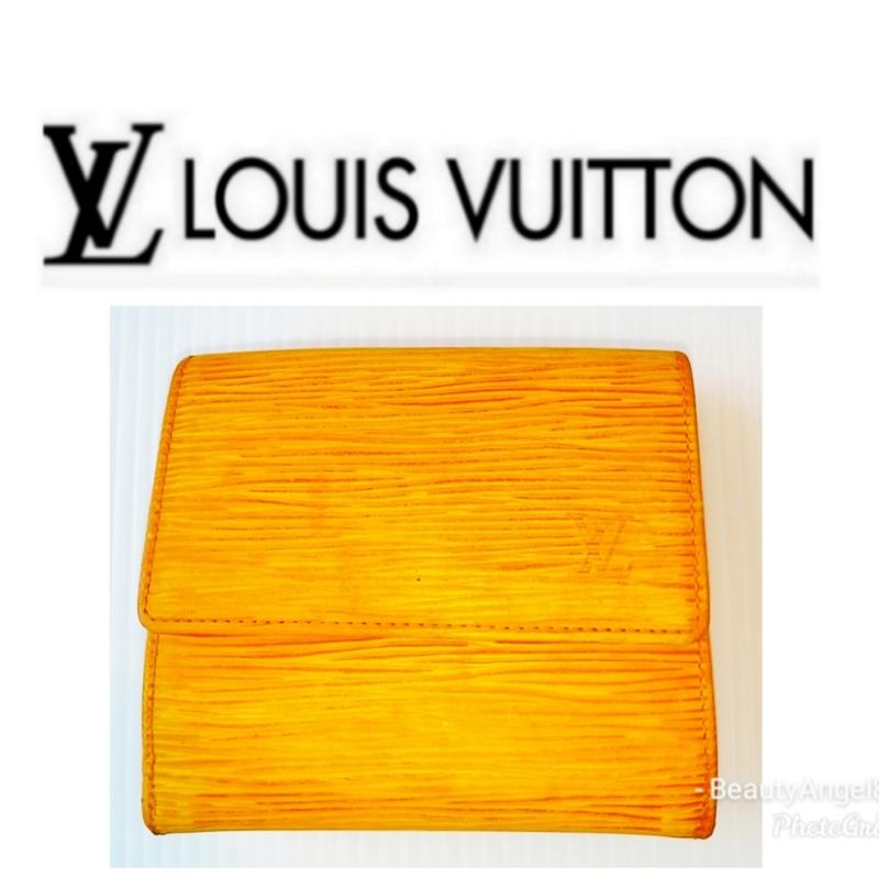 新 Louis Vuitton 對摺皮夾 4卡零錢  LV 黃色水波紋上開 短夾㊣二手真品 名牌精品包 有CHANEL