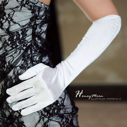 【G-03】HoneyMoon蜜月假期∼☆ 優雅素面緞面長手套，黑白兩色﹧新娘手套﹧婚禮手套