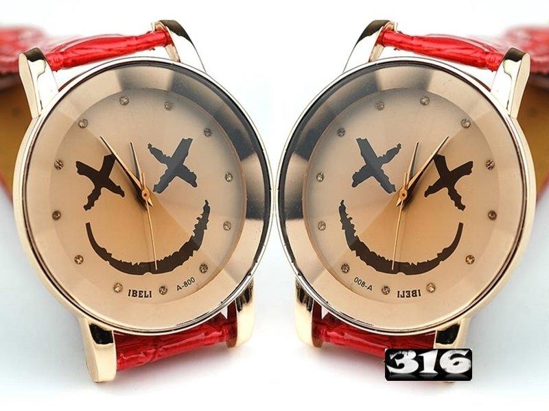 《316小舖》【PG37】(時尚石英手錶-笑臉皮錶-單件價 /中性手錶/學生手錶/生日禮物/韓版手錶/韓系手錶)