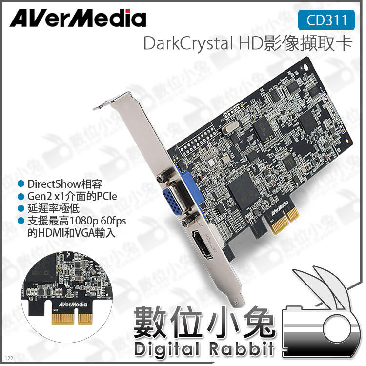 【AVerMedia 圓剛 CD311 DarkCrystal HD影像擷取卡】VGA PCIe HDMI 公司