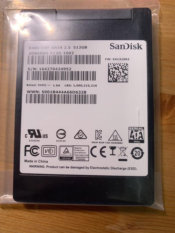 SanDisk SSD x400 512GB 2.5吋  全新過保