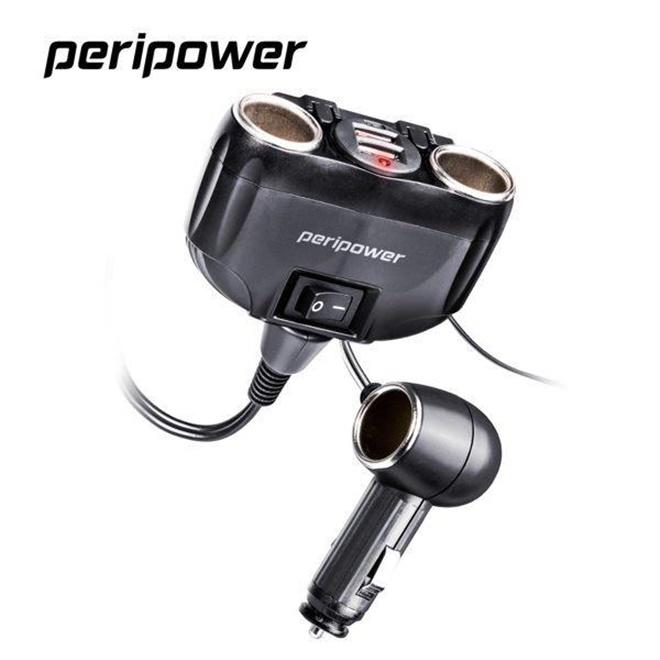 車資樂㊣汽車用品【PS-U14】PeriPower QC3.0雙USB快充+三孔點煙器延長線式附開關電源插座擴充器