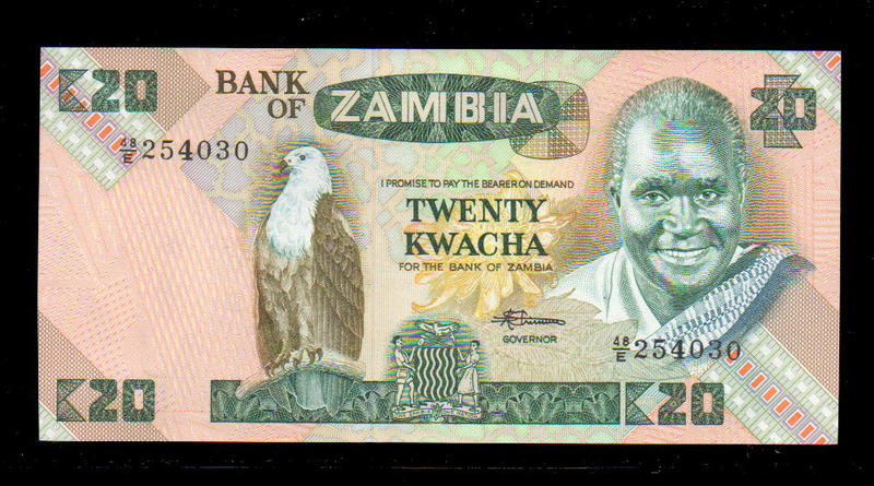 【低價外鈔】尚比亞ND(1980-88)年 20 Kwacha紙鈔一枚，少見~