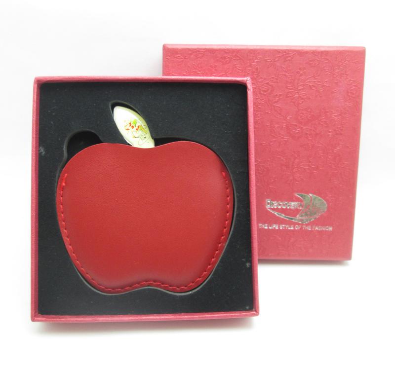 紅蘋果造型化妝鏡/ 圓鏡/ 手持鏡子  + 皮套   附精美紅盒