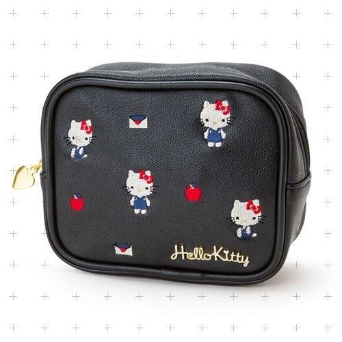 ◎Life Sense◎【Hello Kitty】日本三麗鷗凱蒂貓皮革刺繡化妝包 萬用包 小物包