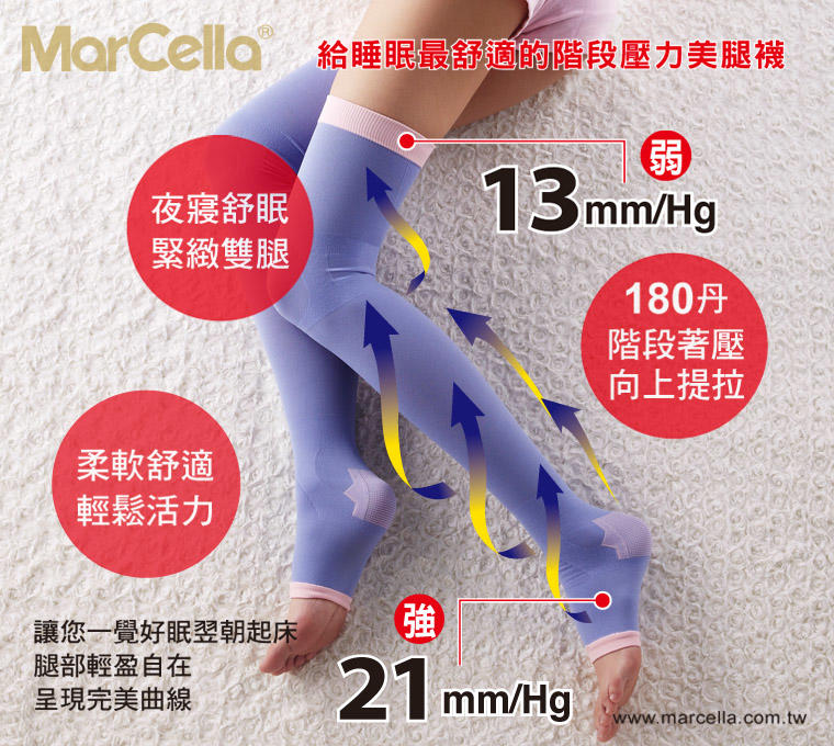 瑪榭襪品---180丹階段式循環著壓美腿睡眠襪--粉色
