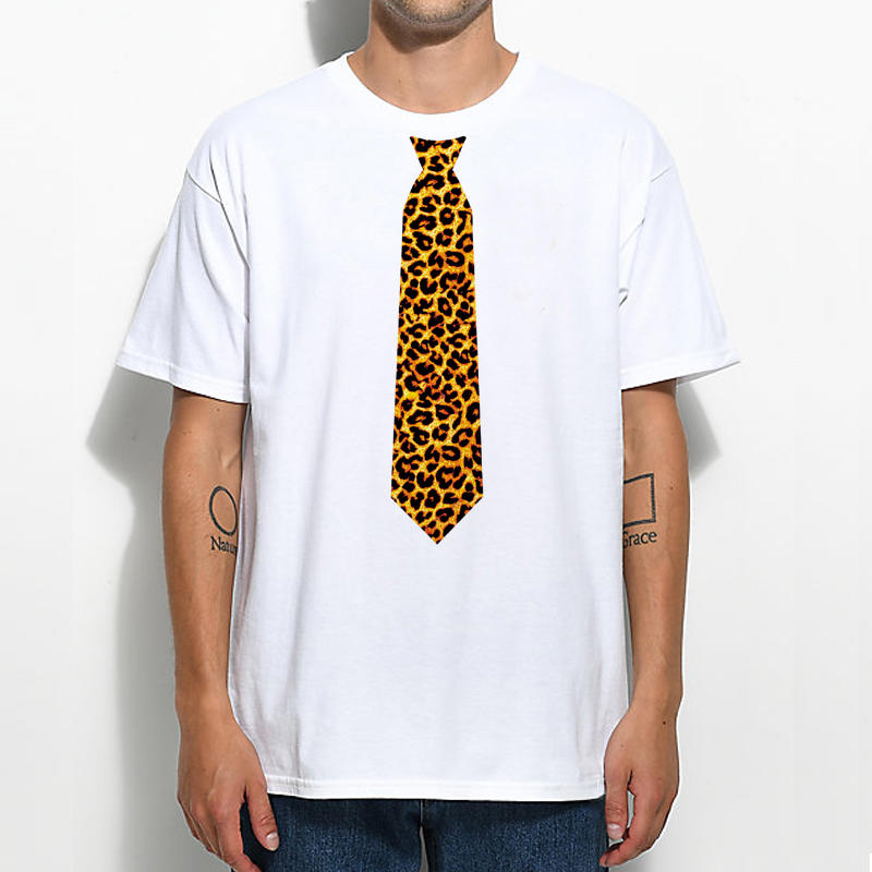 Leopard Tie 豹紋領帶 短袖T恤 白色 趣味幽默紳士假領帶T設計班服團體印花潮T