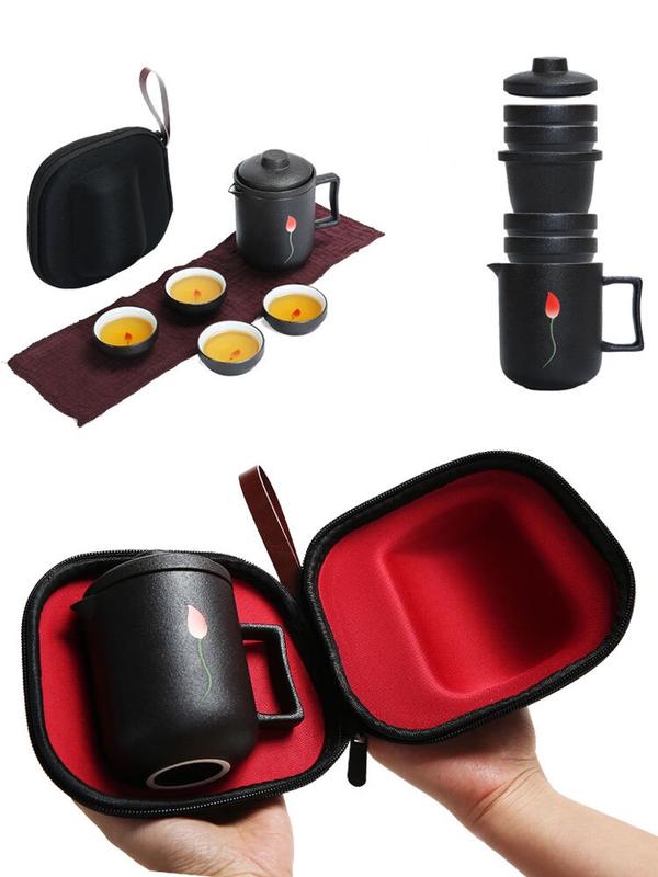 【旅行泡茶組】旅行茶具組一壺四杯便攜包茶壺戶外車載旅行茶杯
