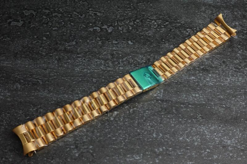 彎頭實心不鏽鋼製20mm金色蠔式王者之風總統帶不鏽鋼單折扣有效替代同規格錶帶