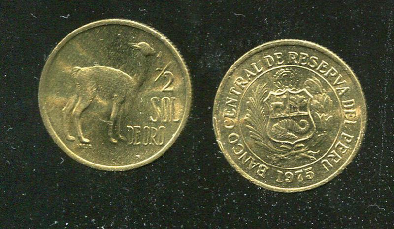 PERU（祕魯）硬幣，K260 ,1/2 Soles ,1975 ，品相全新 UNC