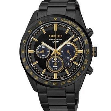 SEIKO criteria 風華爵士三環太陽能不鏽鋼手錶(V175-0DL0K)-金x鍍黑
