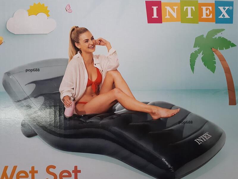 INTEX 原廠 亮黑貴妃椅充氣浮排 游泳圈  玩水 戲水  浮排 水上浮圈 坐圈 水上浮床 送修補貼