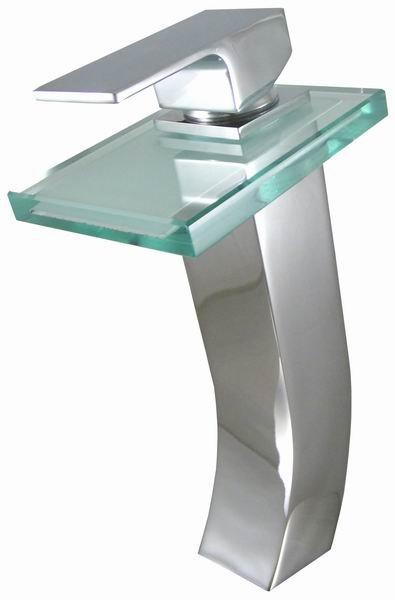 方形瀑布玻璃面盆龍頭(加高型), 透明, TB60+KCG康勤心軸