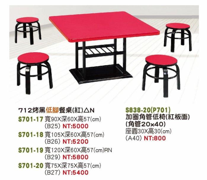 最信用的網拍~高上{全新}2.5*2.5尺烤黑低腳餐桌(s701-04,08,20)營業用餐桌/擔仔麵餐桌