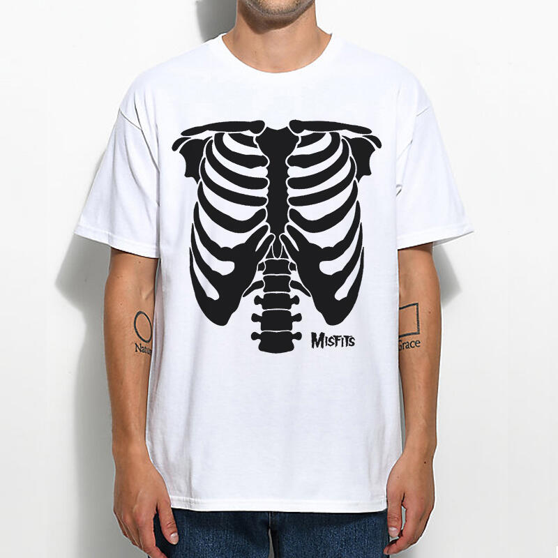 Misfits skeleton 肋骨短袖T恤 白色 滑板龐克刺青搖滾樂團 Rock Punk