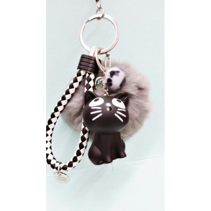 (3色)創意2串式豹紋球小可貓LED造型瀨兔毛球吊飾包包掛飾鑰匙圈