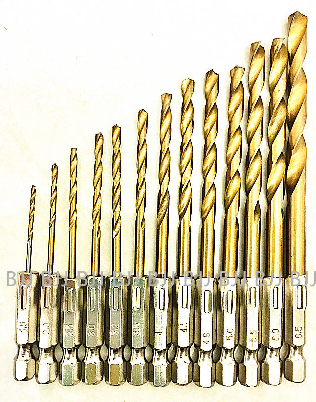 六角柄鑽頭 鍍鈦鑽頭 麻花鑽頭1.5mm-6.5mm 13pcs鑽頭 木工鑽頭 模具 開孔器 電動工具 專用配件