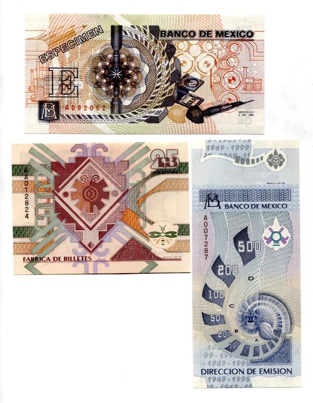 [富國]外鈔Mexico墨西哥银行20-75周年纪念测试钞樣鈔 6pcs 