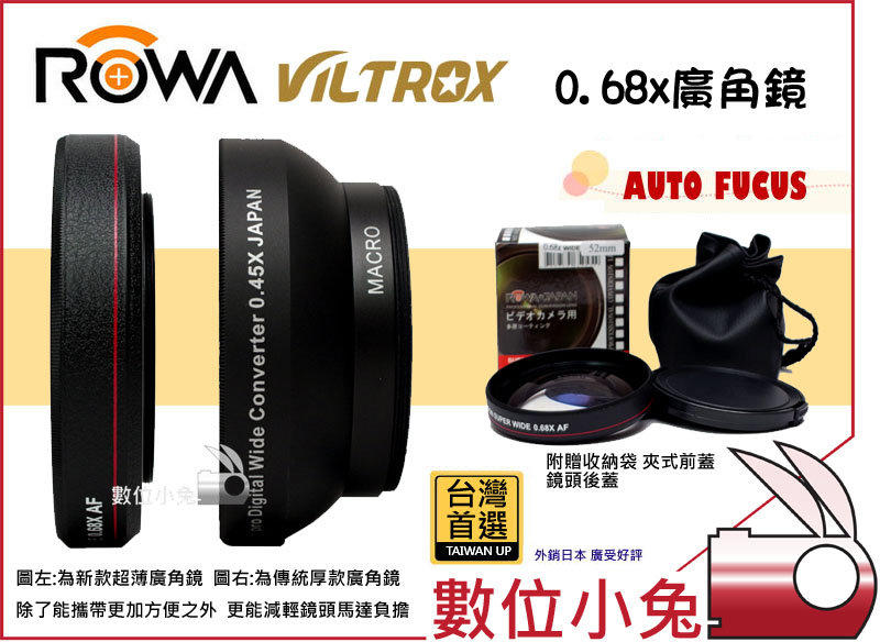數位小兔【ROWA Viltrox 0.68x 58mm 超薄 廣角鏡】無暗角 Sony NEX-C3 NEX-5N