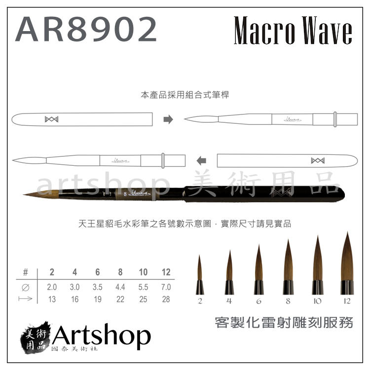 【Artshop美術用品】Macro Wave 馬可威 AR89 Uranus旅行貂毛水彩筆 (圓) 2號 墨鈦金
