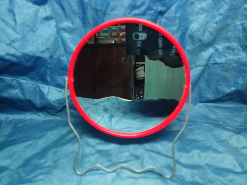 [布列格]早期 紅色膠框圓形小鏡子 鏡面寬約13cm