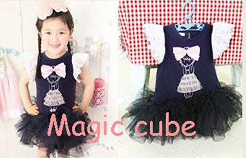 MAGIC CUBE蝴蝶飛袖四層紗裙式藍/白色洋裝(80~130公分)$零碼出清價350元