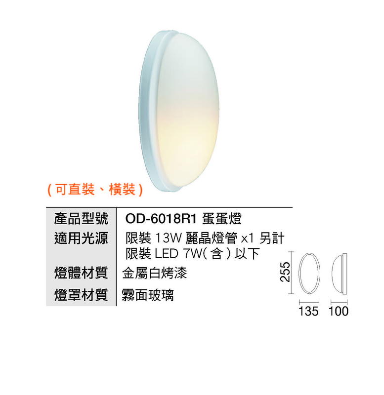 24小時出貨 OD-6018R1 蛋型壁燈/吸頂燈(壁吸兩用款)居家燈飾/現代簡約風格
