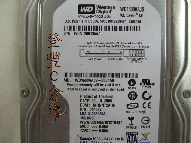 【登豐e倉庫】 YF634 WD1600AAJS-00B4A0 160G SATA2 硬碟