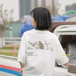 【晨曦貓】日系 雜誌風復古貓咪印花寬鬆短袖圓領T恤 BQ-90720