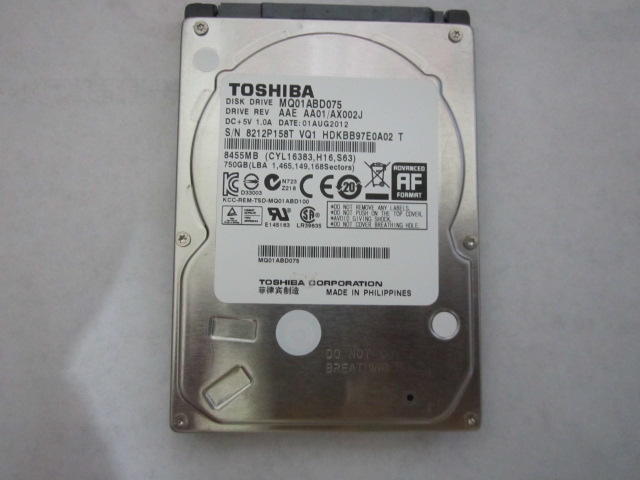 TOSHIBA 2.5吋~硬碟~750GB(SATA)~型號MQ01ABD075   <75>