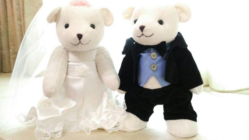 結婚熊 婚紗熊 情侶熊 拍婚紗道具 宴客擺設 四肢手腳可動 大號(高36公分)