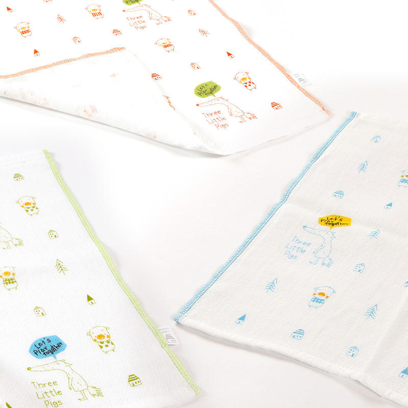 日本製  童話 三隻小豬 紗布巾 方巾