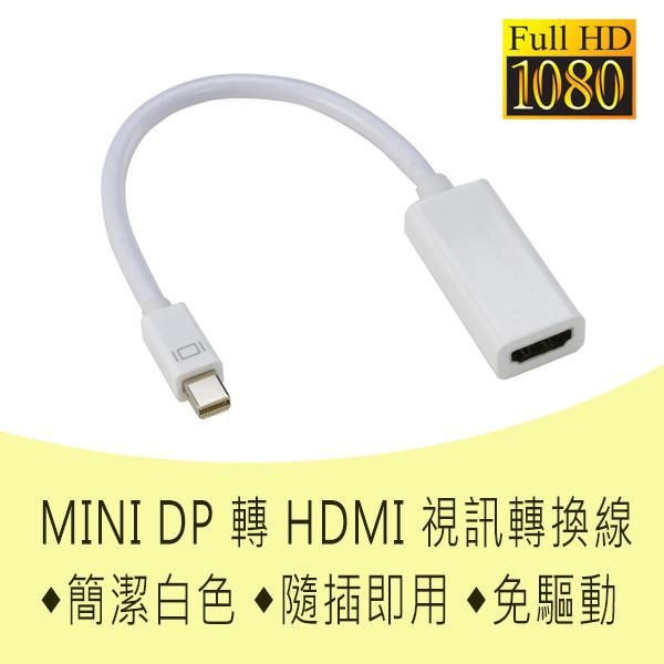 主動式 PC-118 全新 V1.1 Mini DP 公 轉 HDMI 母 高清 影音轉接線 隨插即用 支援1080P
