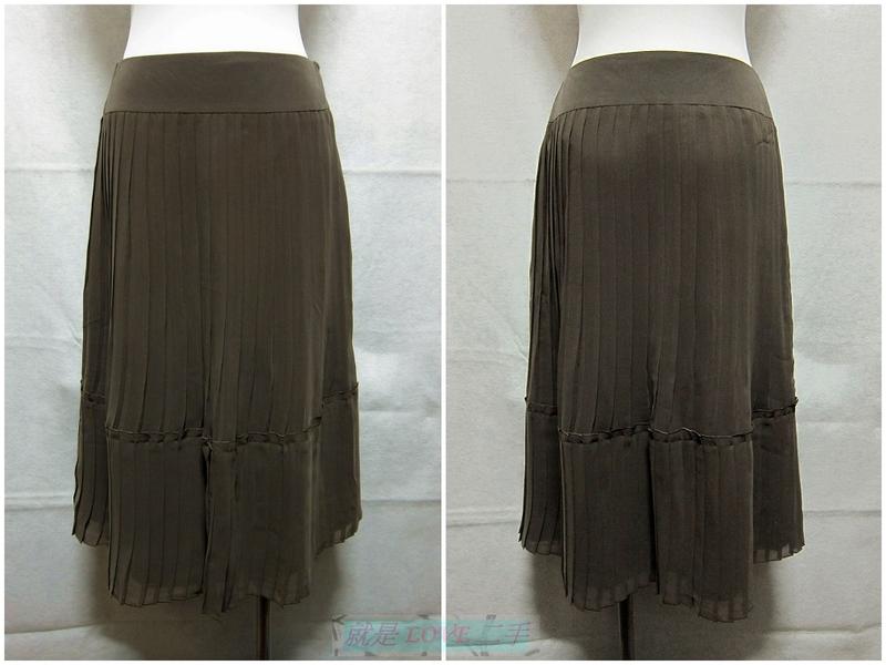 {就是愛二手} 日本品牌 Domani 可可咖啡色 氣質素色 垂墜軟料材質 百褶款設計 及膝裙 中長裙 裙子 超值推薦~