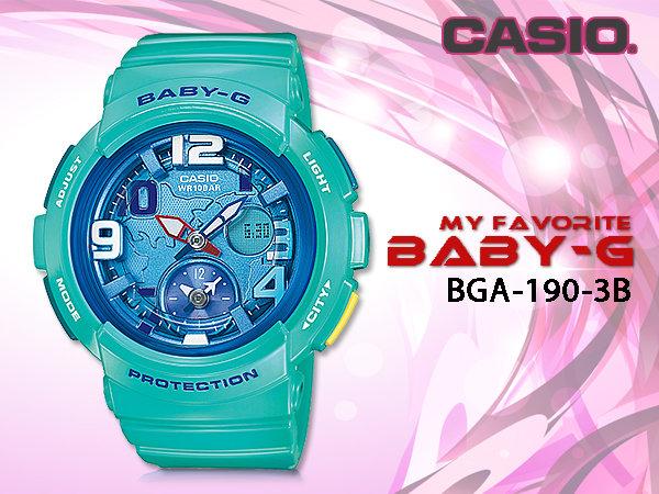 CASIO 時計屋 卡西歐手錶 Baby-G BGA-190-3B 地圖錶盤設計 女錶 保固 附發票