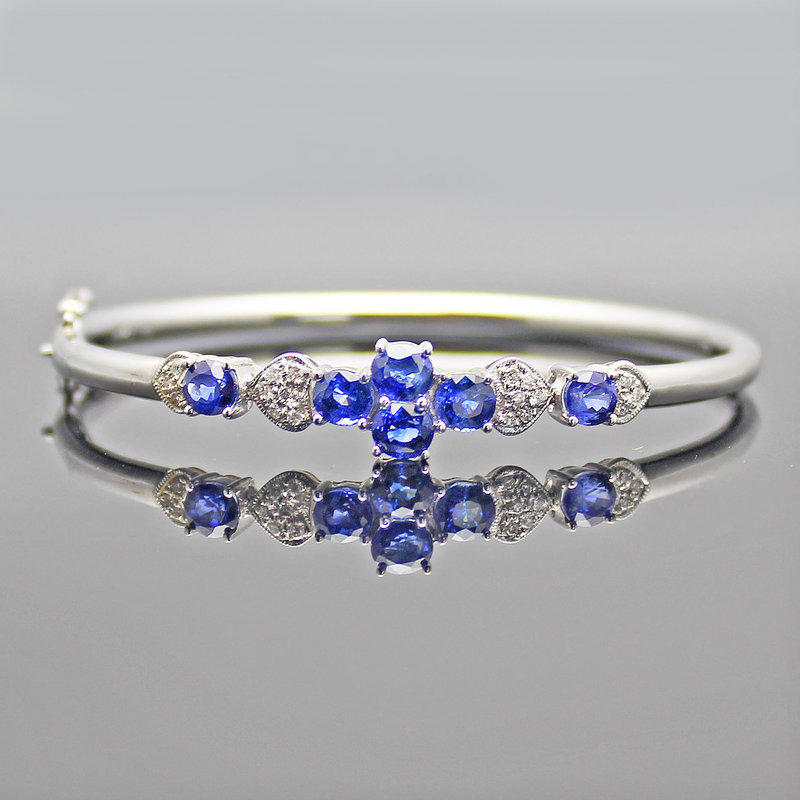 B001天然斯里蘭卡藍寶石鑽石K金手環2.65克拉☆紫瑄珠寶☆