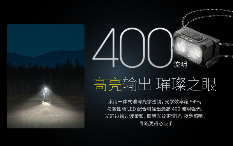【山道具屋】Nitecore 雙核心升級 NU25-UL 400流明輕量USB充電野跑/登山頭燈(公司貨保固/45g起)