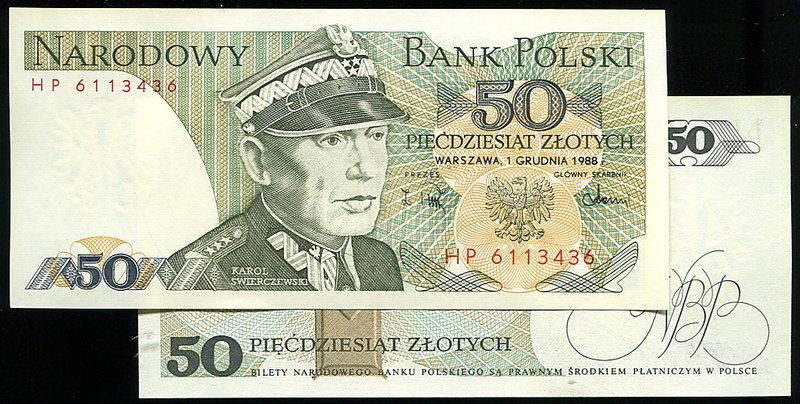 POLAND（波蘭紙鈔），P142c，50-ZT，1988，品相全新UNC 