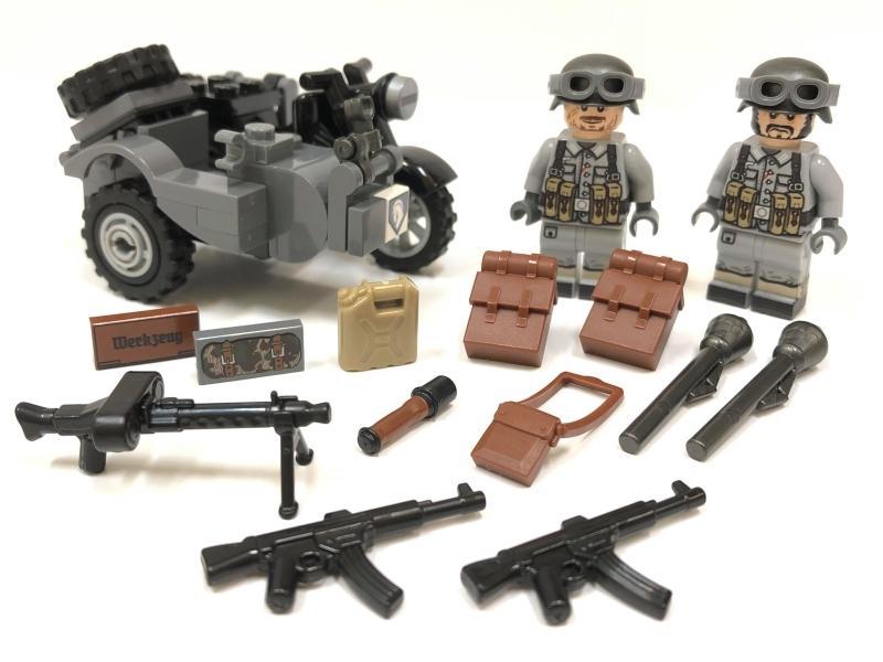 客製套組[正版Lego樂高/MOC組裝設計]二戰德軍 偵查/反戰車 軍用摩托車組2/含人偶 (Brickmania參考)