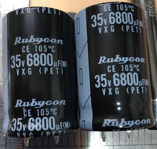 電容器,壽命:5000小時,VXG,35V,6800uF,尺寸:25*40(1個=NT 80元),Rubycon