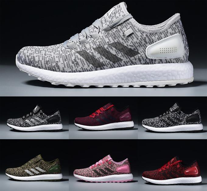 adidas 2017款 pure boost 爆米最新款底針織折疊面花運動跑步鞋