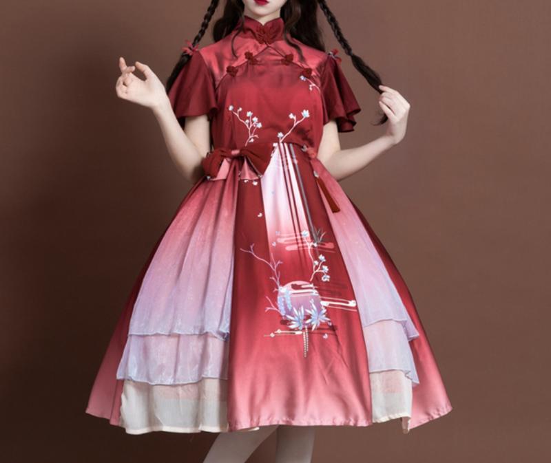 《免運費》可愛日系鏡中月蘿莉塔lolita氣質盤扣中華風少女夏秋洋裝cosplay