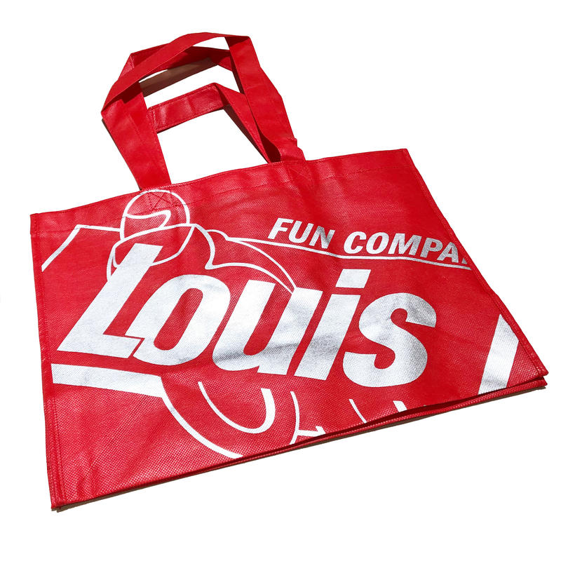 【德國Louis】LOUIS手提購物袋 紅色寬版品牌商標印刷不織布手提袋環保袋收納袋子手提包收納包購物包內建兩種長度提把